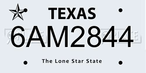6AM2844 Texas License Plate