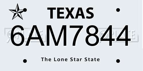 6AM7844 Texas License Plate