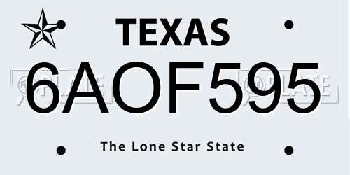 6AOF595 Texas License Plate