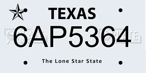 6AP5364 Texas License Plate