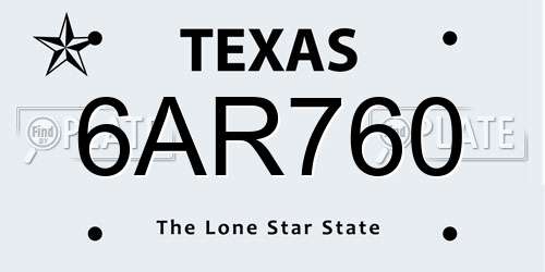 6AR760 Texas License Plate