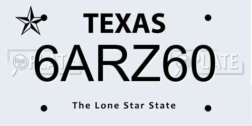 6ARZ60 Texas License Plate