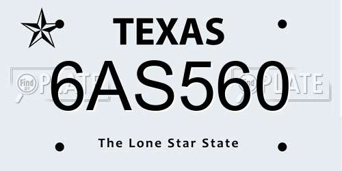 6AS560 Texas License Plate