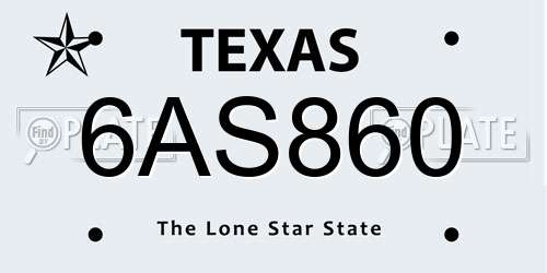 6AS860 Texas License Plate
