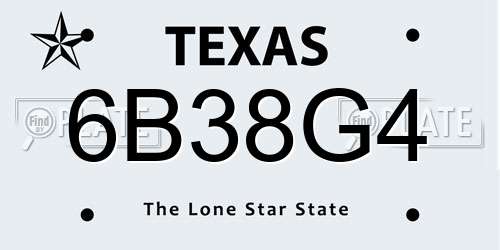 6B38G4 Texas License Plate