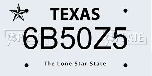 6B50Z5 Texas License Plate
