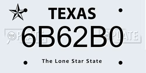 6B62B0 Texas License Plate