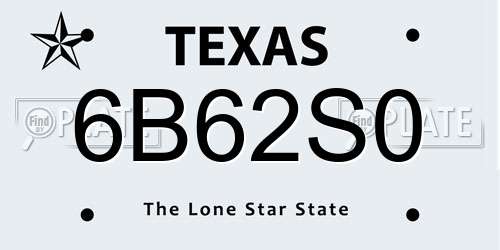 6B62S0 Texas License Plate