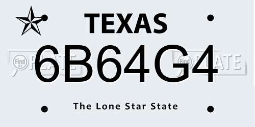 6B64G4 Texas License Plate