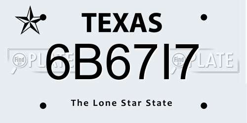 6B67I7 Texas License Plate