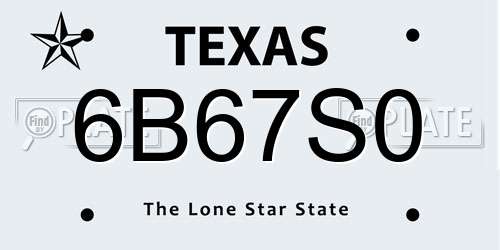 6B67S0 Texas License Plate