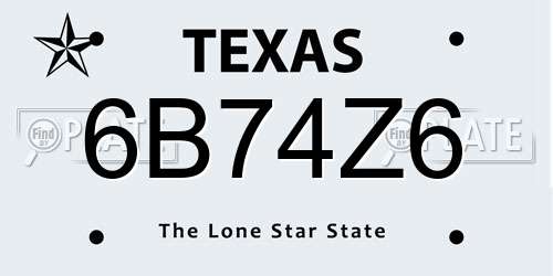 6B74Z6 Texas License Plate