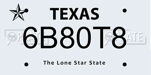 6B80T8 Texas License Plate