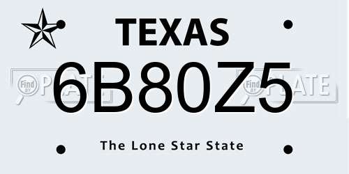 6B80Z5 Texas License Plate