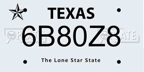 6B80Z8 Texas License Plate