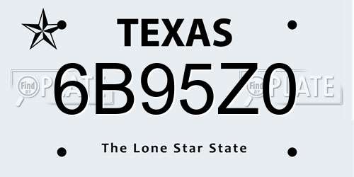 6B95Z0 Texas License Plate