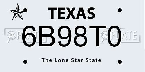 6B98T0 Texas License Plate