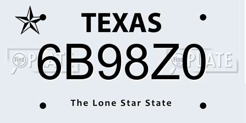 6B98Z0 Texas License Plate