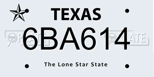 6BA614 Texas License Plate