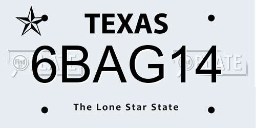 6BAG14 Texas License Plate