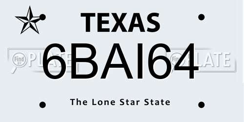 6BAI64 Texas License Plate