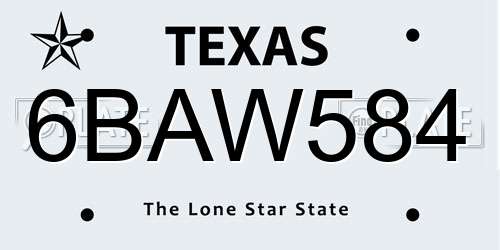 6BAW584 Texas License Plate