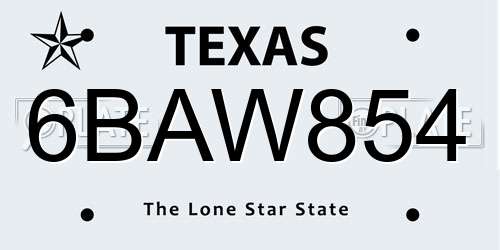 6BAW854 Texas License Plate