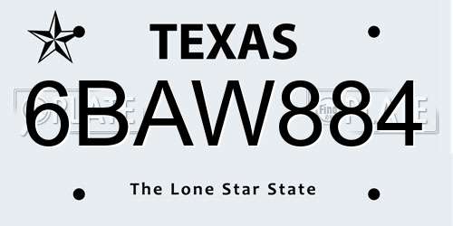 6BAW884 Texas License Plate