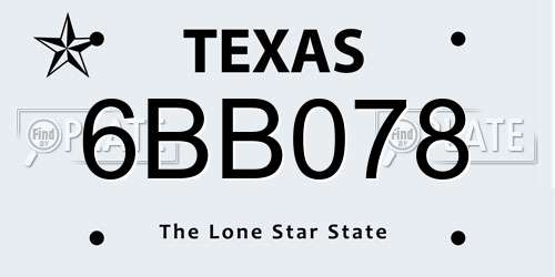 6BB078 Texas License Plate