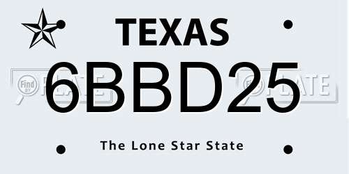 6BBD25 Texas License Plate