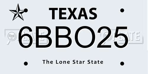 6BBO25 Texas License Plate