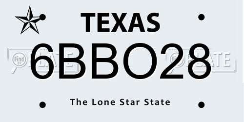 6BBO28 Texas License Plate