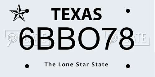 6BBO78 Texas License Plate