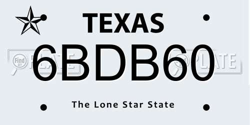 6BDB60 Texas License Plate