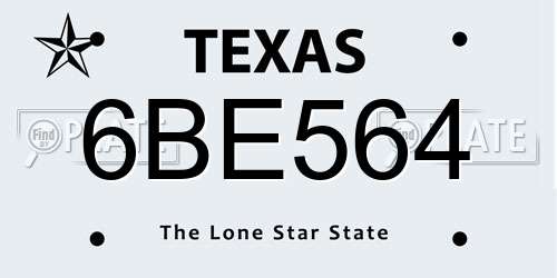 6BE564 Texas License Plate