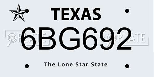 6BG692 Texas License Plate
