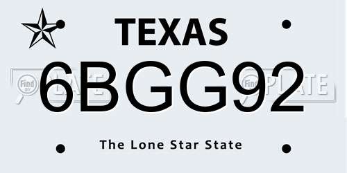6BGG92 Texas License Plate