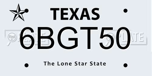 6BGT50 Texas License Plate
