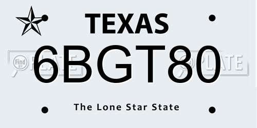 6BGT80 Texas License Plate