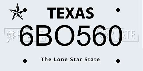 6BO560 Texas License Plate