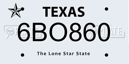 6BO860 Texas License Plate