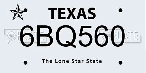 6BQ560 Texas License Plate
