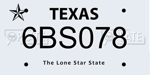 6BS078 Texas License Plate