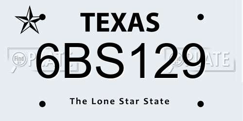 6BS129 Texas License Plate