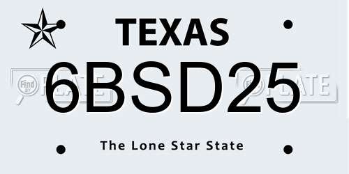 6BSD25 Texas License Plate