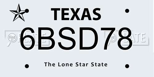 6BSD78 Texas License Plate