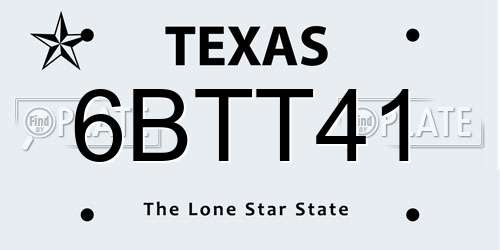 6BTT41 Texas License Plate