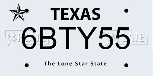 6BTY55 Texas License Plate
