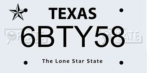 6BTY58 Texas License Plate