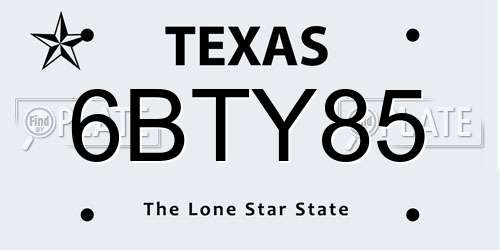 6BTY85 Texas License Plate